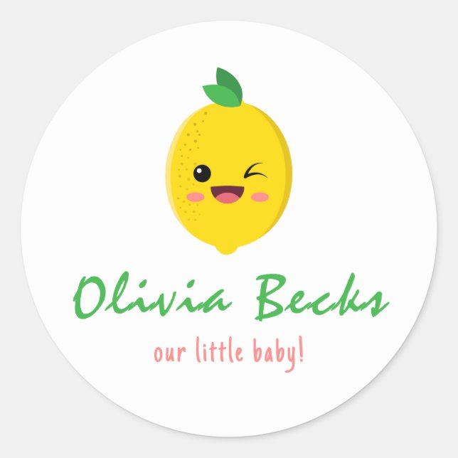 Citrus Lemon Baby Shower Classic Round Sticker (Front)