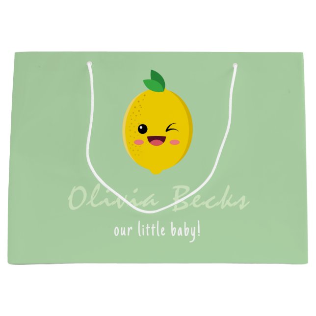 Citrus Lemon Baby Shower Large Gift Bag (Front)