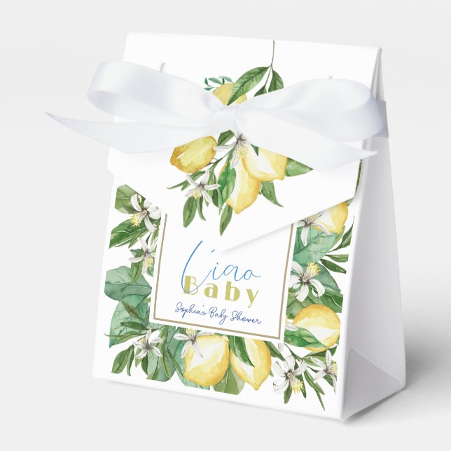 Citrus Lemon Blue Tile Watercolor Favour Box (Front Side)