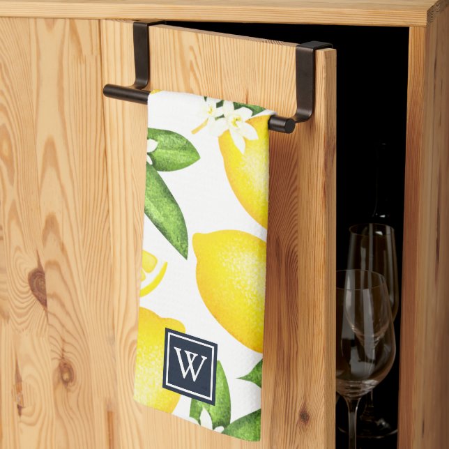 Citrus Lemon Botanical Monogram Tea Towel (Thirds Fold)