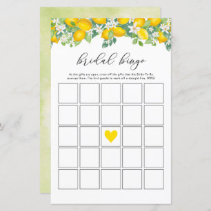 Citrus Lemon Bridal Shower Bingo Game Cards