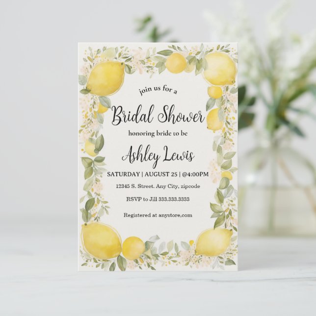 Citrus Lemon bridal shower invitation (Standing Front)