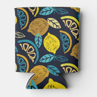 Citrus Lemon Doodle Pattern Background Can Cooler