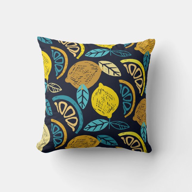 Citrus Lemon Doodle Pattern Background Cushion (Front)