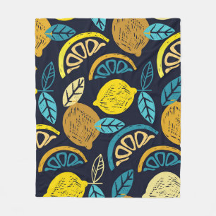 Citrus Lemon Doodle Pattern Background Fleece Blanket