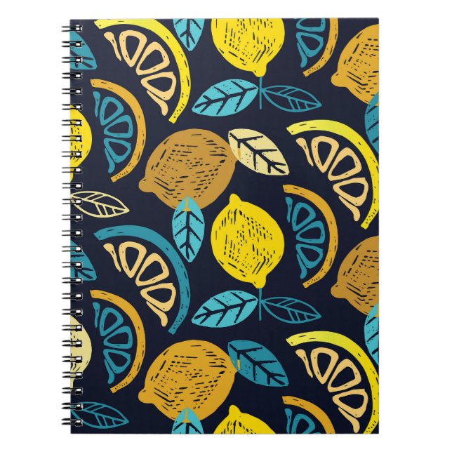 Citrus Lemon Doodle Pattern Background Notebook (Front)