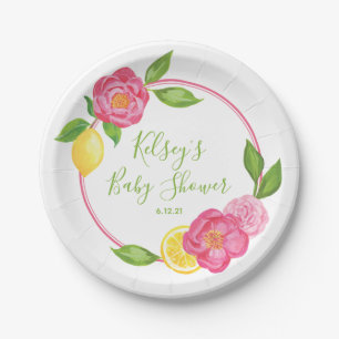 Citrus Lemon Floral Baby Shower Lemon Roses Paper  Plate