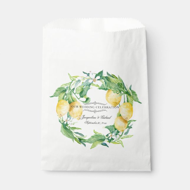 Citrus Lemon Floral Leaf Wreath Wedding Reception Favour Bags (Front)