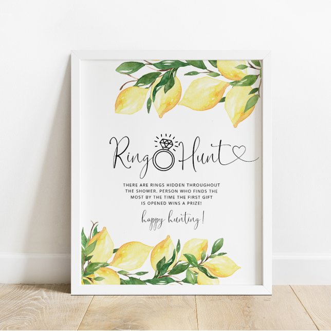Citrus Lemon Floral Ring Hunt Bridal Shower Game Poster (Creator Uploaded)