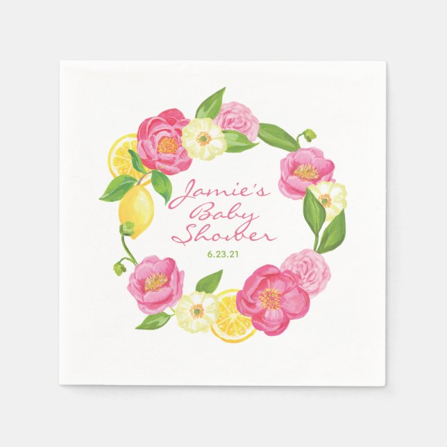 Citrus Lemon Floral Rose Baby Shower  Napkin (Front)