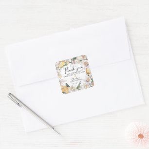 Citrus Lemon Floral Watercolor Baby Shower Square Sticker