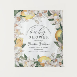 Citrus Lemon Floral Watercolor Baby Shower Tapestry