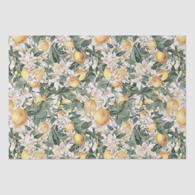 Citrus Lemon Floral Watercolor Baby Shower Tissue Paper (Front)