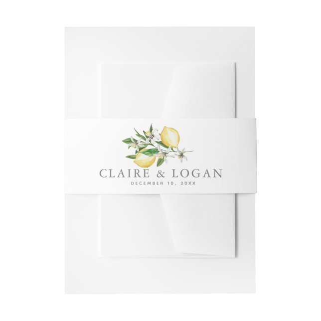 Citrus Lemon Floral Watercolor Invitation Belly Band (Front Example)