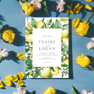 Citrus Lemon Floral Watercolor Wedding Invitation