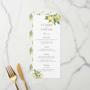 Citrus Lemon Floral Watercolor Wedding Menu