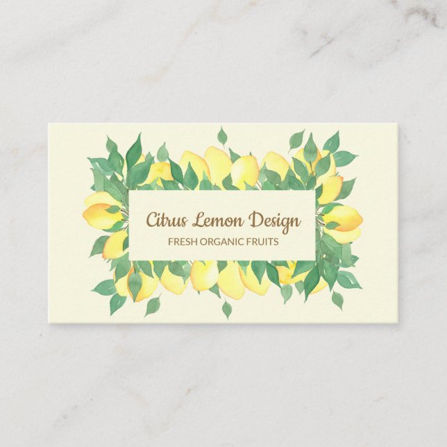 Citrus Lemon Fresh Fruit beige vanilla cream Business Card (Front)