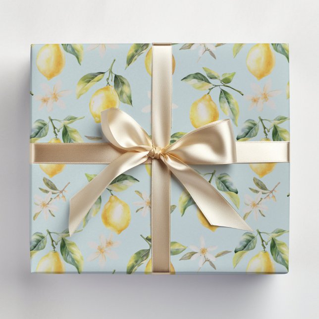 Citrus Lemon Fruit Floral Botanical Pattern Wrapping Paper (In situ)
