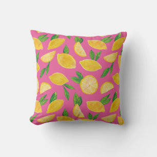Citrus Lemon Fruit pink pattern Cushion