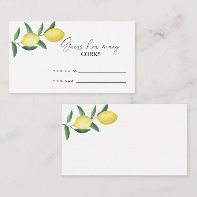 Citrus lemon - guess how many corks bridal game enclosure card (Front/Back)
