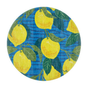 Citrus Lemon: Hand-Drawn Vintage Seamless. Cutting Board