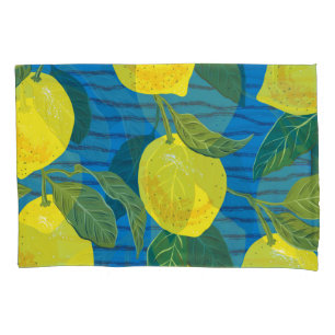 Citrus Lemon: Hand-Drawn Vintage Seamless. Pillowcase