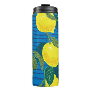 Citrus Lemon: Hand-Drawn Vintage Seamless. Thermal Tumbler