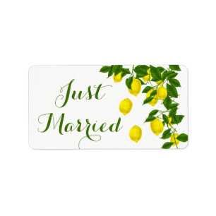 Citrus Lemon Just Married Yellow Green Wedding Label