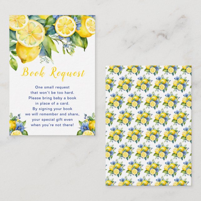 Citrus Lemon Mediterranean Baby Showe Book Request Enclosure Card (Front/Back)