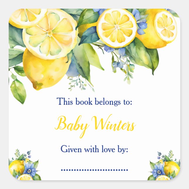 Citrus Lemon Mediterranean Baby Shower Square Sticker (Front)