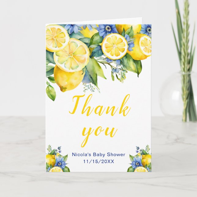 Citrus Lemon Mediterranean Baby Shower Thank You Card (Front)