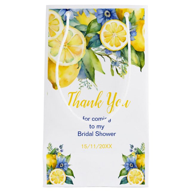 Citrus Lemon Mediterranean Bridal Shower Small Gift Bag (Front)