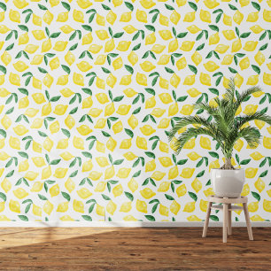 Citrus Lemon Mediterranean Yellow White Watercolor Wallpaper