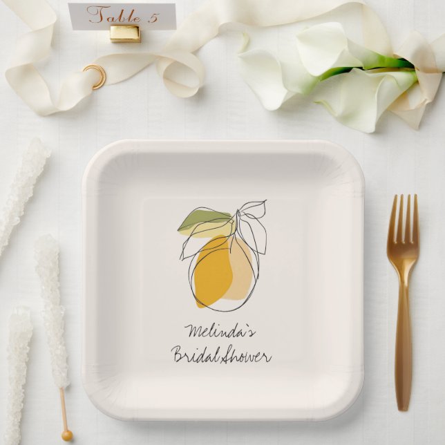 Citrus Lemon Modern Minimalist Bridal Shower Paper Plate (Wedding)