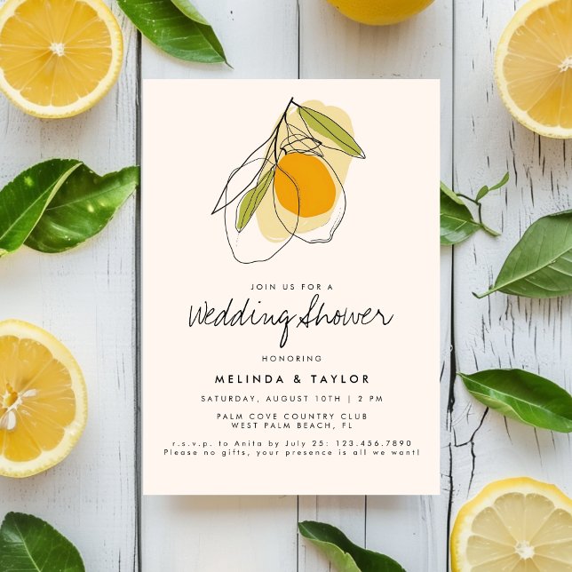 Citrus Lemon Modern Minimalist Wedding Shower Invitation (Creator Uploaded)