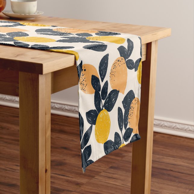 Citrus Lemon Oranges Abstract Modern Pattern Short Table Runner (In Situ)