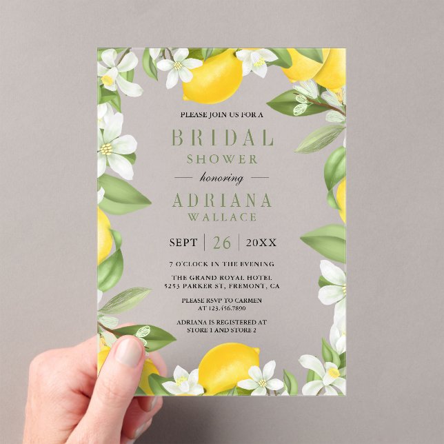 Citrus Lemon Orchard Bridal Shower Acrylic Invitations (Insitu (Handheld))