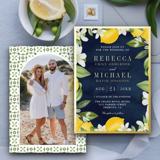 Citrus Lemon Orchard Photo Navy Blue Wedding Gold (Creator Uploaded)