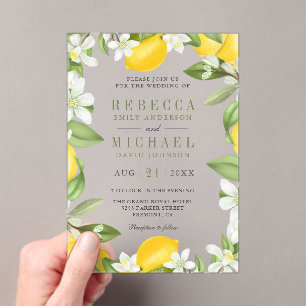Citrus Lemon Orchard Wedding Acrylic Invitations