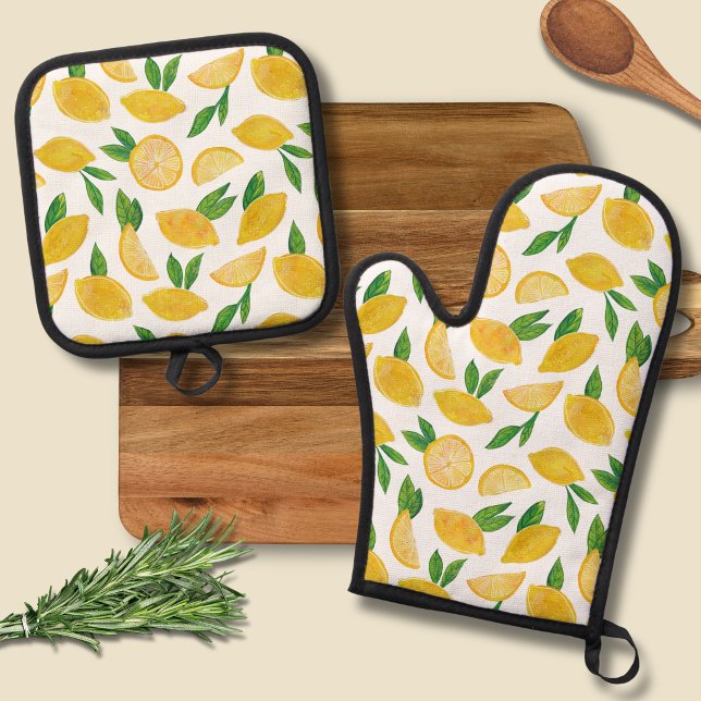Citrus Lemon pattern Oven Mitt & Pot Holder Set (Lemon pattern oven gloves )