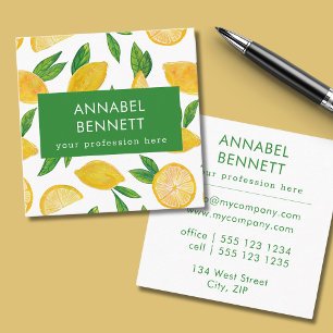 Citrus Lemon pattern professional Square Business Card