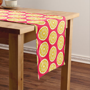Citrus Lemon Slice Hot Pink & Yellow Short Table Runner