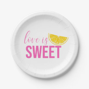 Citrus Lemon Wedding Boho Bridal Shower Pink Paper Plate