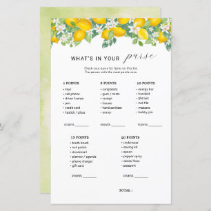 Citrus Lemon What's In Your Purse Bridal Game