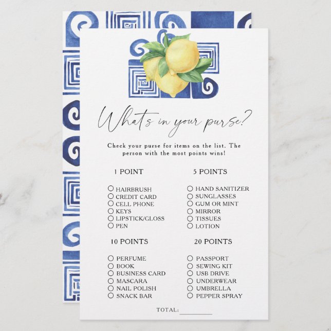 Citrus lemon - What's in your purse game (Front/Back)