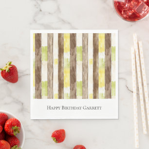 Citrus Lemon Yellow Lime Faux Wood Stripe Birthday Napkin