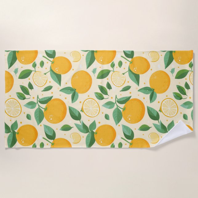 Citrus lemon yellow tropical fruit pattern beach towel (Front)