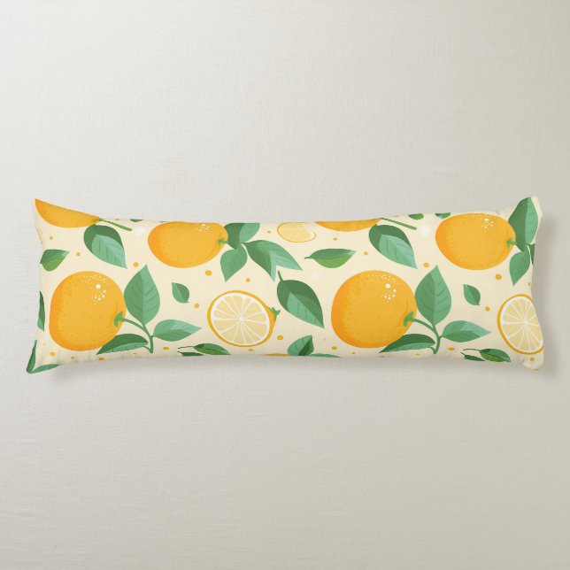Citrus lemon yellow tropical fruit pattern body cushion (Front)