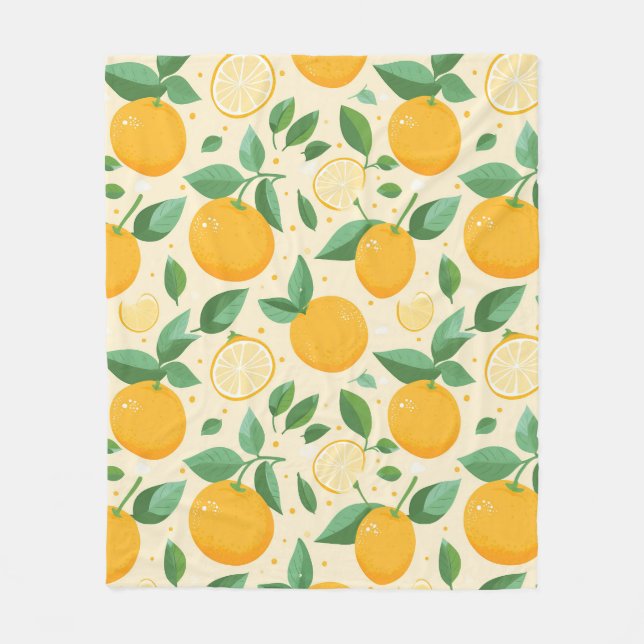 Citrus lemon yellow tropical fruit pattern fleece blanket (Front)