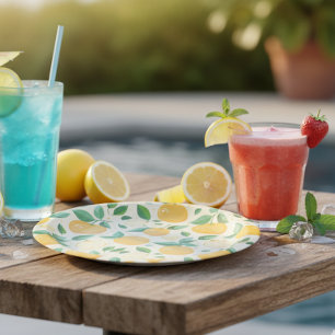 Citrus lemon yellow tropical fruit pattern paper plate